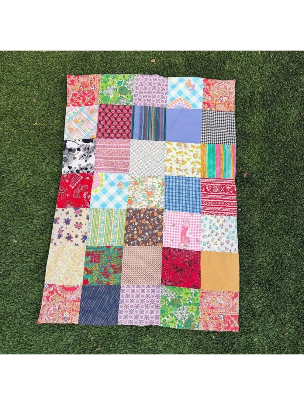 Handmade Vintage Patchwork Baby Lap Quilt 47 × 34  Hand-Tied Lap Quilt